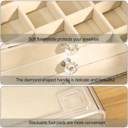 SPAKOWN Earring Box Holder Organizer Display Case, Clear Velvet Jewelry Storage Tray Organizer for Earring Ring Stud (Beig...