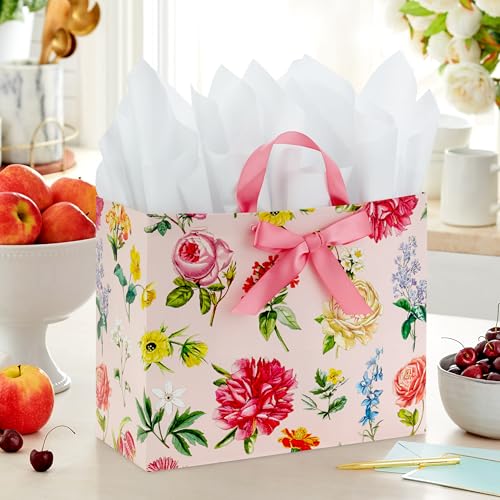 Hallmark 10" Large Mother's Day Gift Bag with Tissue Paper (Vintage Floral with Pink Bow) for Valentine's Day, Easter, Bri...
