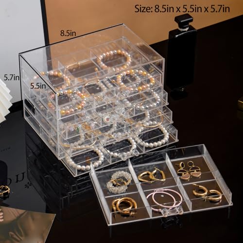 SPAKOWN Earring Organizer, Acrylic Earring Box Large 30 Compartments Jewelry Holder Organizer with 5 Drawers Stackable Ear...