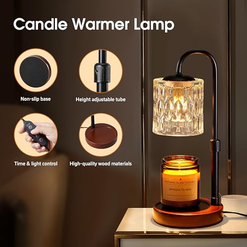 Briever Dimmable Candle Warmer Lamp with Timer, Height Adjustable Electric Candle Wax Warmer, Christmas Birthday Gifts for...