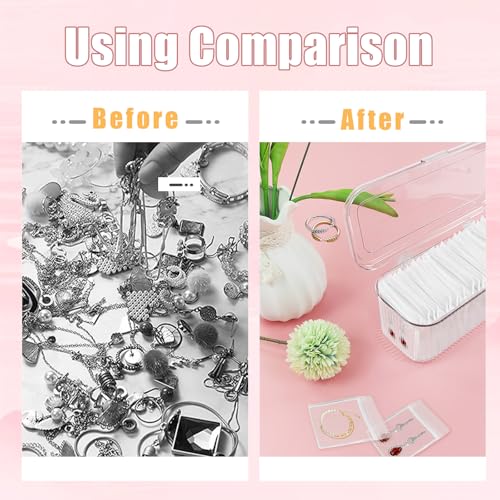 Wensdr 2 Packs Acrylic Jewelry Box with 100pcs PVC Portable Anti Oxidizing Zipper Bags Flip Lid Jewelry Organizer for Earr...