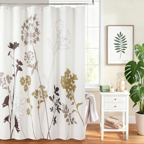 DS BATH Floral Fabric Shower Curtains for Bathroom, Cream Beige Brown Tan Flower Shower Curtain, Waterproof Washable Decor...