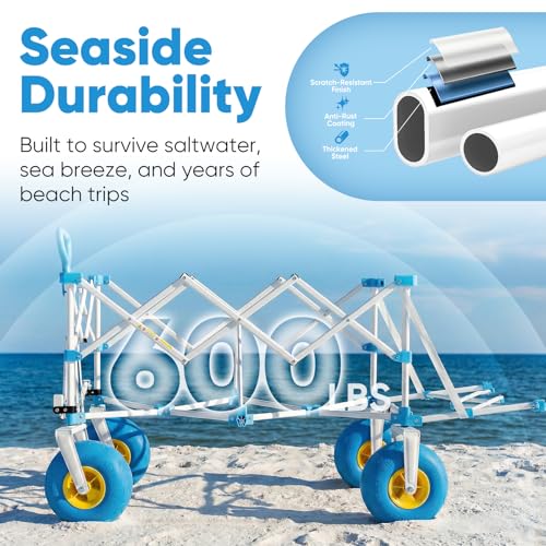 Sekey Heavy Duty Beach Wagon with 9" Big Sand-Proof Wheels, 300L Oversized Foldable Beach Cart with Cooler| Adjustable Han...