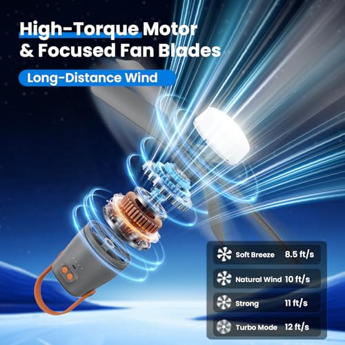 Portable Ceiling Fan with Light & Remote,20" 20400mAh Battery Operated Outdoor Ceiling Gazebo Fan for Patios/Canopy/Cruis...