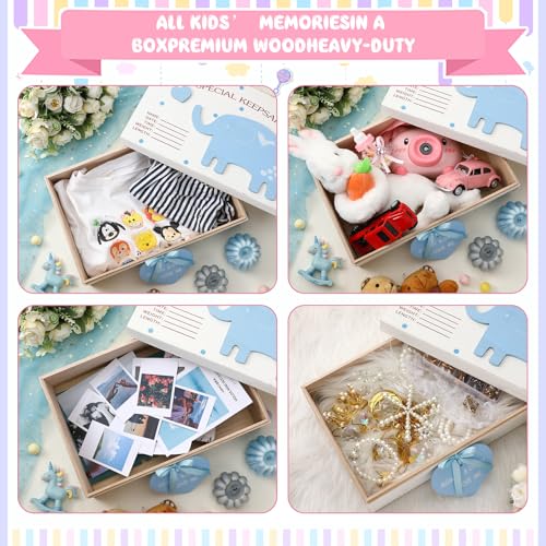 Soaoo 3D Wooden Baby Boys Memories Keepsake Box Baby Girls Elephant First Keepsake Box New Parent Newborn Baptismal Birthd...