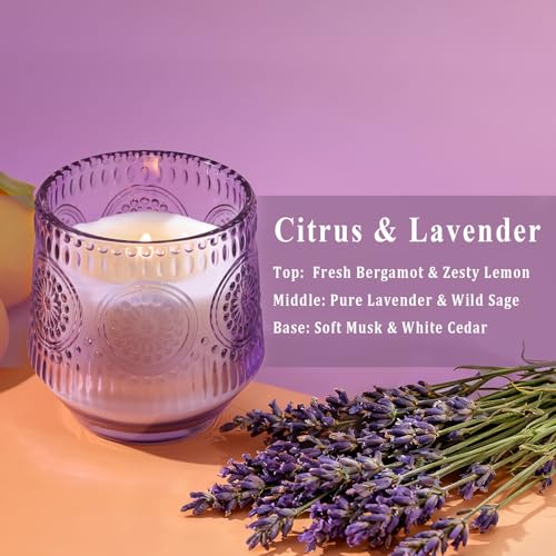 2 Pcs Soy Wax Scented Jar Candles Set, Sandalwood Sage & Citrus Lavender- Scented Candles for Home, 7.5oz Each, Up to 52 H...
