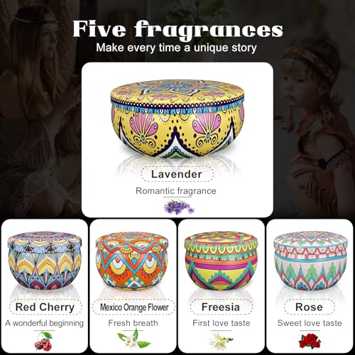 Scented Candle Set, Soy Wax Aromatherapy Candles, Portable Tin Candles with Lids, Christmas Thanksgiving Candle Gift Baske...