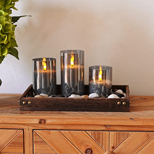 Homemory Grey Glass Flameless Candles, Battery Operated LED Pillar Candles with Remote Control and Timer, Radiance Candle...