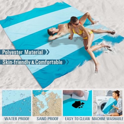 Famstar Beach Blanket Sandproof Waterproof 78''×81''1-5 Adults Oversized,Compact Lightweight Durable Beach Mat for Travel ...