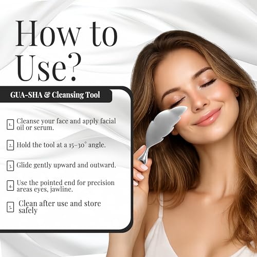 Stainless Steel Gua Sha Tool for Face – Unique Feather-Shaped Facial Massager for Jawline Sculpting, Contouring, De-Puffin...
