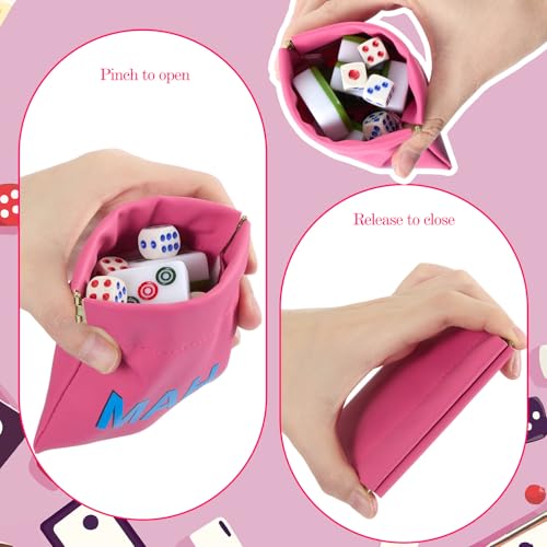 Sunnymove Mahjong Dice Bags 3.8 x 3.9 in PU Squeeze Mahjong Pouch Mini Dice Coin Tiles Purse for Board Game Party Travel(P...