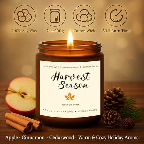 Candles for Home Scented – Cinnamon Pumpkin, Apple Vanilla, Orange Jasmine Coconut, Cedarwood Spice – Long Lasting Soy Can...
