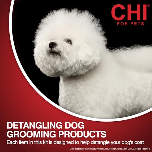 CHI for Dogs Small Dog Detangling Kit, 3-Piece Grooming Set with Detangling Spray, Slicker Brush, and Double-Sided Pin-an...