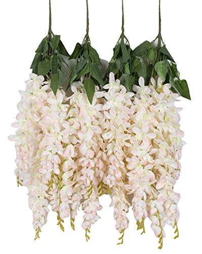 Duovlo Silk Wisteria Flower Artificial 2.13 Feet Hanging Wisteria Vine Fake Flower Bush String Home Party Wedding Decorati...