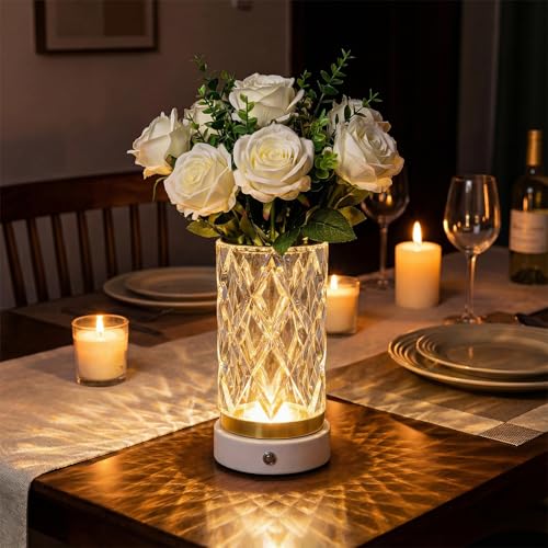 MMHF Crystal Table Lamp, Portable LED Bedside Lamp Touch Control, 3 Color Modes Dimmable, USB Rechargeable Night Light, Wa...