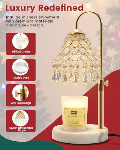 Crystal Candle Warmer Lamp with Timer and Dimmer - 2-in-1 Electric Wax Melt Burner & Dimmable Table Lamp, Adjustable Heigh...