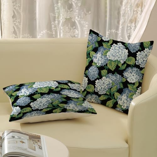 OFIRD Spring Pillow Covers 18x18 Pack of 2 Black Blue Hydrangea Floral Decorative Throw Pillow Covers Outdoor Decor Summer...