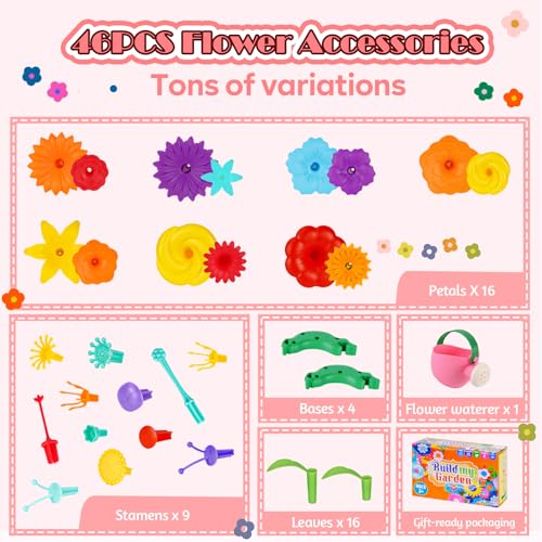 FUNZBO Girl Flower Garden Building Toys Set - Birthday Gifts for Age 2 3 4 5 6 Years Old Girls, STEM Montessori Educationa...