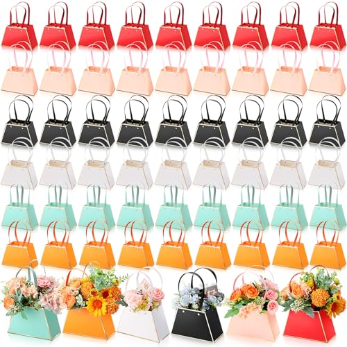 Ctosree 60 Pcs Flower Gift Bags Portable Floral Paper Bouquet Bags Flower Box for Arrangements with Handle Florist Supplie...