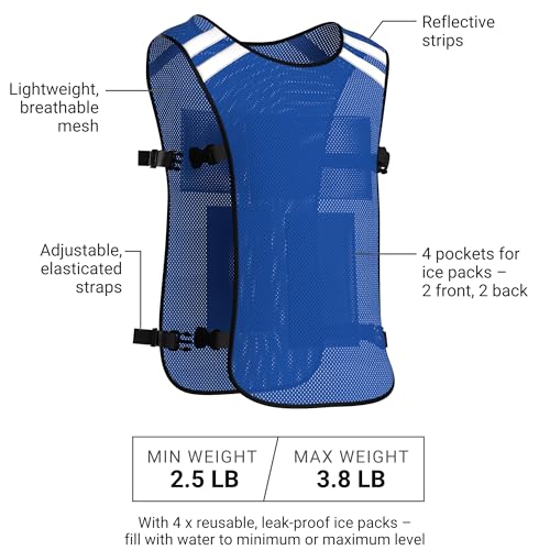 CHILLSWIFT Cooling Vest for Men & Women - Adjustable Lightweight Ice Vest, S-XXL, Includes 8 Ice Packs, Ideal for Motorcyc...