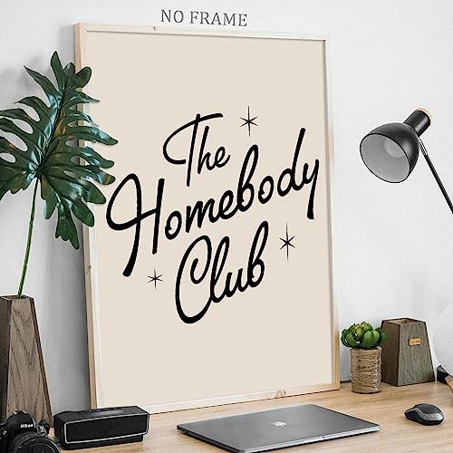 The Homebody Club Wall Art Retro Quote Poster Aesthetic Quotes Wall Decor Beige Aesthetic Art Trendy Funky Quote Posters A...
