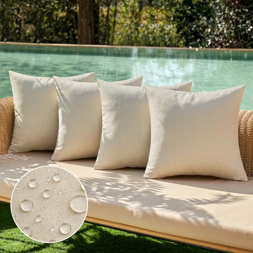 MIULEE Pack of 4 Decorative Outdoor Throw Pillow Covers Linen Waterproof Pillow Covers Farmhouse Cushion Cases for Patio G...