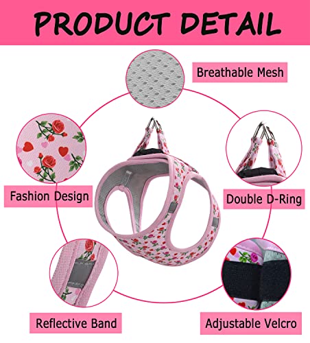 Moonpet Step in Valentine's Day Dog Harness Leash Set- All Weather Reflective No-Pull Floral Pattern Padded Mesh Vest Harn...