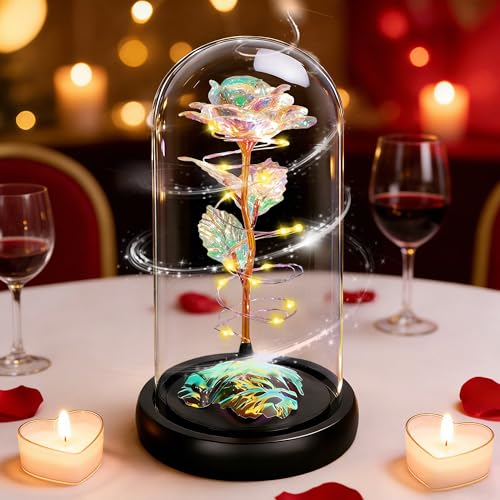 Childom Mothers Day Flowers Gifts for Mom,Birthday Gifts for Women,Rotating Light Up Rose in A Glass Dome,Mothers Day Flow...