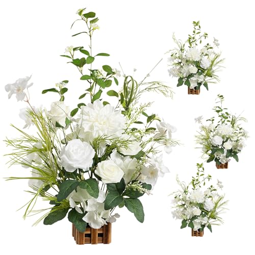 Ling's moment 17.5" Tall Free Standing Artificial Flowers Arrangements 4 pcs Fall Wedding Aisle Runner Chair Decorations L...