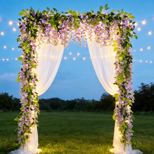 5 Pcs Purple Wisteria Garland Artificial Flower Arch Floral Garland Decor Fake Hanging Flowers for Wedding Arch