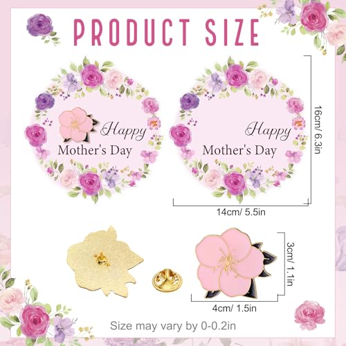 Daifunli 30 Sets Happy Mother's Day Pins on Flower Card Flower Pins with Wreath Cards Floral Lapel Brooches for Mother's D...