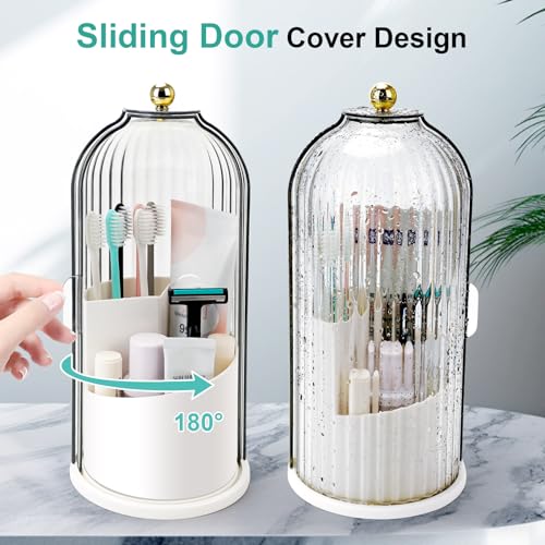 QIYVLOS Toothbrush Holders with Sliding Lid, Rotating 3 Slots Bathroom Organizer Countertop, Tooth Brush Toothpaste Holder...