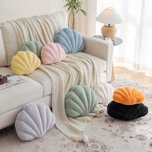 Znhinery Shell Pillow, Seashell Throw Pillow with Soft Rabbit Plush for Couch Bed, Shell Shaped Decorative Ocean Pillow St...