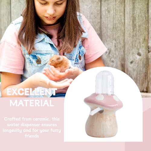 Saim Hamster Water Bottle with Mushroom Ceramic Stand - Automatic Water Dispenser for Small Animals,Chew Proof Gerbil Wate...
