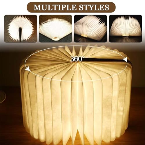 Anwick Lamp Book Large Size Folding Mood Light, Novelty LED Night Light, USB Large Capacity Rechargeable Wooden Table Lamp
