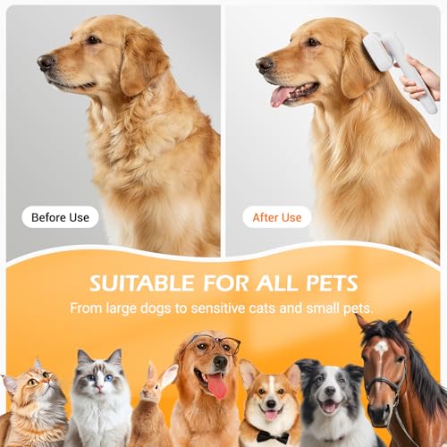 3-in-1 Pet Steam Brush: Rechargeable Grooming Tool with Gentle Mist Spray for Shedding Control, Self-Cleaning, 2-Speed, Wa...