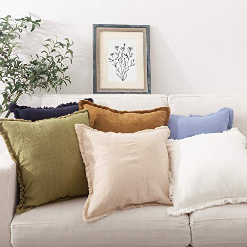 ATLINIA Fringed Cushion Cover 20 x 20 Soft Linen Decorative Throw Pillow Cover for Couch Sofa Bed and Outdoor Olive Pillow...