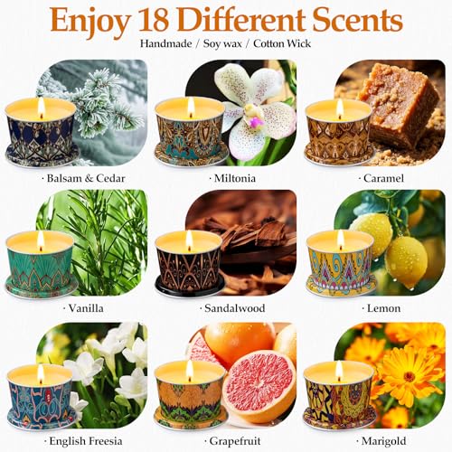 18 Pack Scented Candles Set,Soy Wax Travel Candles Bulk, Long Lasting Aromatherapy Candle Gift Set for Women, Home Fragran...