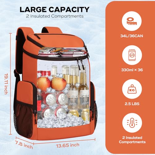 Maelstrom Backpack Cooler,36 Can Cooler Backpack,Soft Cooler Bag Insulated Leakproof,Lightweight Ice Chest Backpack,Travel...