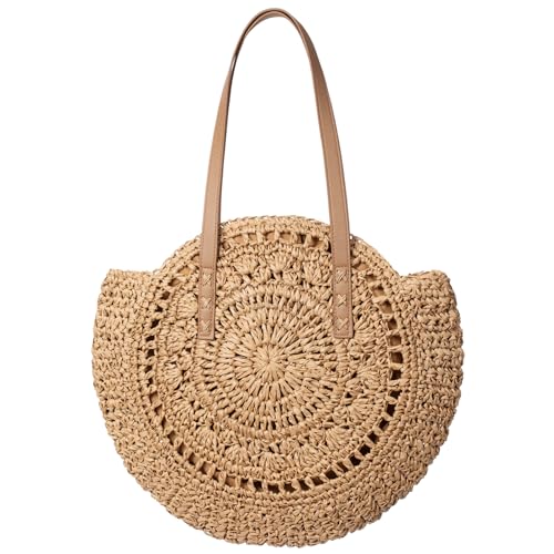 Pleneal Straw Beach Bags for Women - Women Beach Handmade Woven Tote Bag, Summer Mesh Hollow Shoulder Bag for Holiday