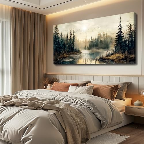 FUHAIHUA Canvas Wall Art For Living Room Large Wall Decor For Bedroom Modern Office Wall Decorations Forest River Landscap...