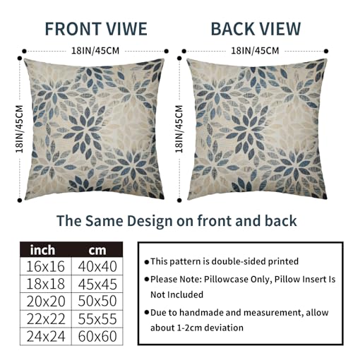 Robvobe Dahlia Pillow Covers 16x16 Set of 2 Rustic Summer Rust Geometric Floral Navy Blue Cream Outdoor Decorative Throw P...