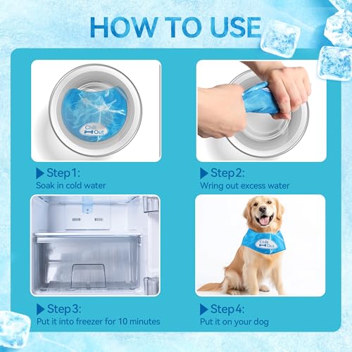 ALL FOR PAWS Dog Cooling Bandana, Cooling Bandanas for Large Dogs, Dog Cooling Neck Wrap, Cooling Scarf for Dogs, Blue Ice...