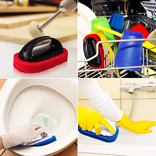 BBTO 4 Pack Teak Brush Cleaner with Handle Teak Cleaning Brush Cleaning Scrub Scouring Pads Scrubbers for Simple Easy Poli...