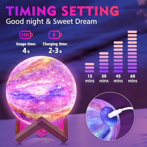 Moon Lamp, Kids Night Light Galaxy Lamp - 16 Colors Moon Light with Wood Stand Remote & Touch Control USB Rechargeable Gif...