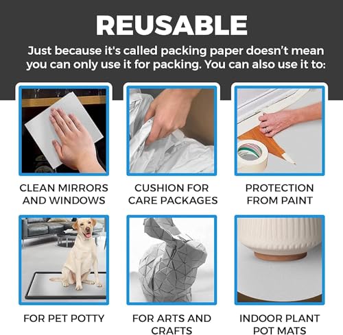 100 Sheets Packing Paper for Moving, Newsprint Paper for Packing Wrapping, Wrapping Paper for Packaging Glasses Dishes - M...