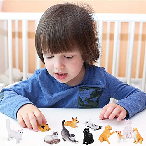 SIENON 12Pcs Dog and Cat Animal Toys, Mini Cute Plastic Puppy Kitten Pet Model for Kids Educational Preschool Learning Chr...