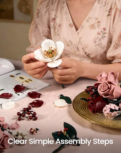 iATOM Pink Roses Flower Bouquet Building Set, Artificial Flowers Botanical Collection Kit for Adults Women & Men - Gift fo...