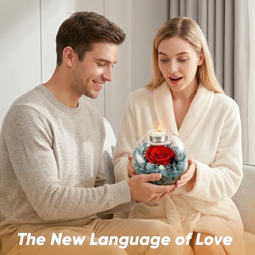 cdco Preserved Real Rose in Glass with Scented Candles for Mom Her Wife Girlfriend Grandma Birthday Anniversary Romantic