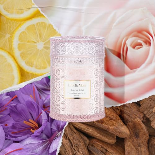 LA JOLIE MUSE Rose Noir & Oud Scented Candle – Lemon, Rose & Oud |19 oz Large Wooden Wick Candle | Natural Soy Wax | 90 Ho...